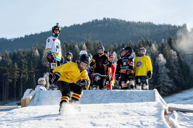 Participants are seen during the Ice Cross Downhill Kids Day at the Riders Cup in Wagrain, Austria on December 4, 2016 // Mark Roe / Red Bull Content Pool // SI201612070207 // Usage for editorial use only //